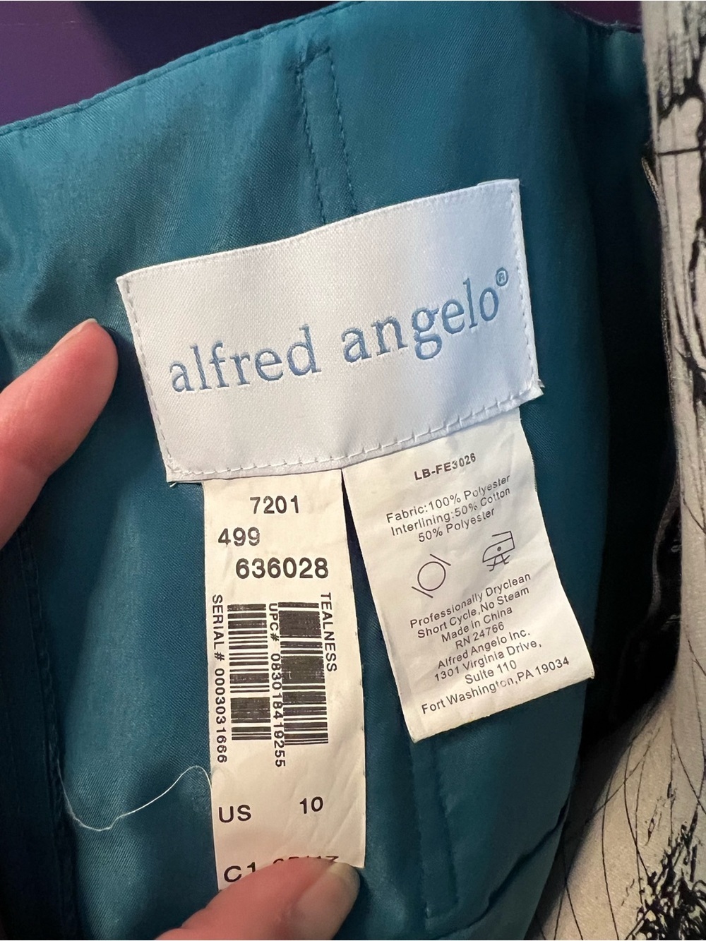 Alfred Angelo Teal One-Shoulder Satin Sheath Dress - Picture 9 of 9